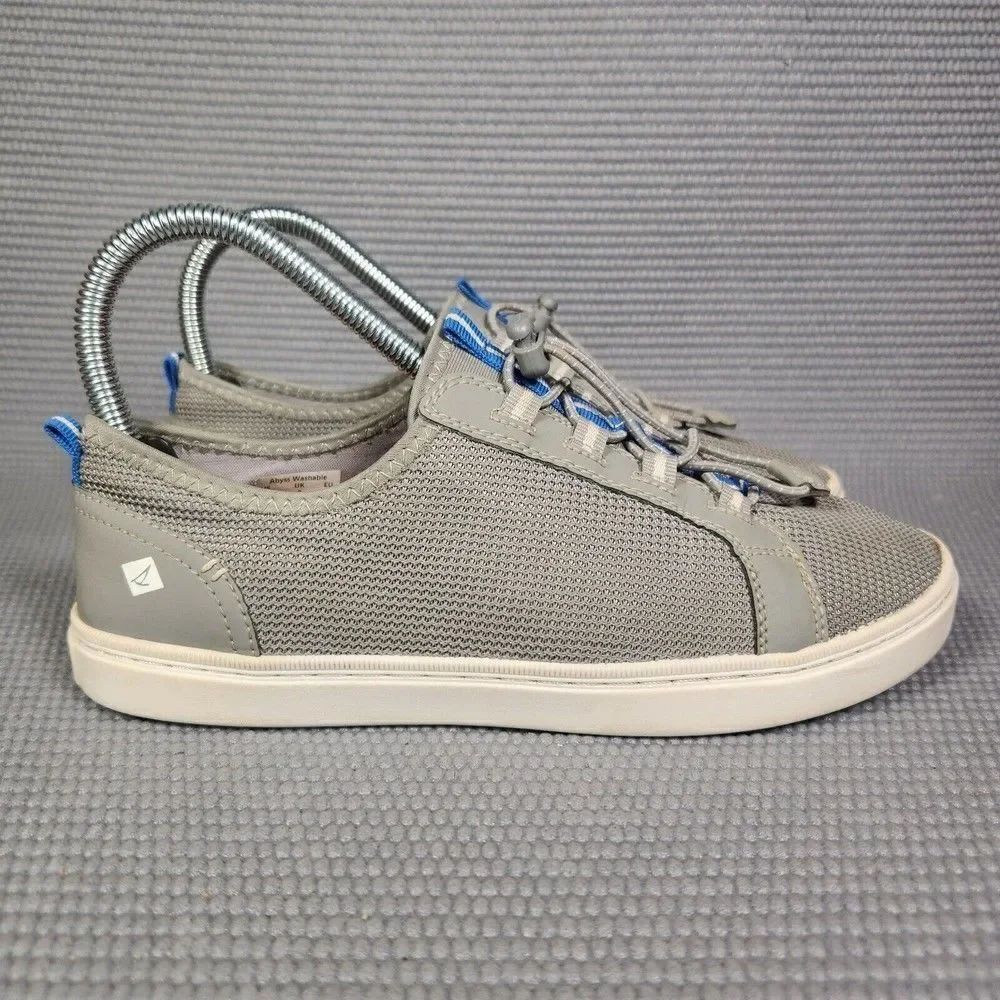 Sperry Abyss Boys Size 4M Grey Washable Top-Sider Pull Tie Sneakers Shoes